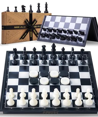 Jaques of London Magnetic Travel Chess & Draughts Set | With Folding Chess Board Storage for Checkers and Chess Pieces | Since 1795
