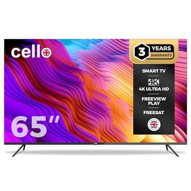 Cello 65″ 4K Ultra HD Frameless Smart Ultrafast WebOS TV, 3 Years Warranty, Freeview Play & FreeSat, Bluetooth, Netflix, Apple TV+, BBC iPlayer Frameless Bezel Made in the UK