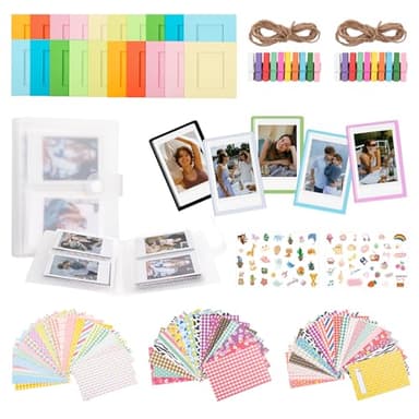HIYQIN 8 in 1 - Photo Accessories for Instax Mini Films, Photo Frames/Album/Stickers Compatible with Fujifilm Instax Mini 12/11/9/8/SE/7S/99/40/50/EVO, for Instax Photo Display