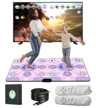 KAXIMON Double Dance Mat for Adults and Kids, Non-slip Dance Mat for TV with HDMI Wireless Controller, Childrens Dance Mat Gift for Girls Boys Aged 3-12 Yrs Old, Plug and Play, English Manual