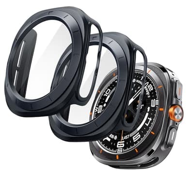 JETech Case with Screen Protector for Samsung Galaxy Watch Ultra 47mm, Overall Protective Cover, Built-in Tempered Glass Film High Sensitivity, 2 Pack (Titanium Gray)