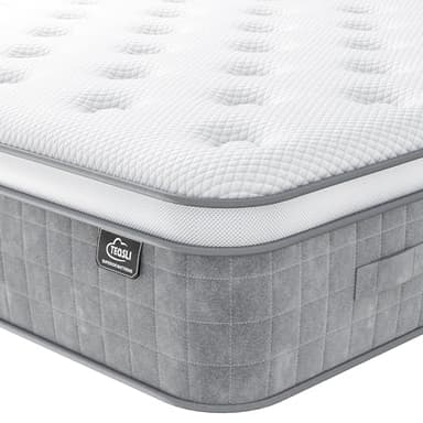 TeQsli 10 Inch 7-Zone Orthopaedic Super King Mattress, 6FT Gel Memory Foam & Pocket Sprung Hybrid Super King Size Mattress for Pressure & Back Pain Relief – Medium Firm – Edge Support – 180x200x25cm