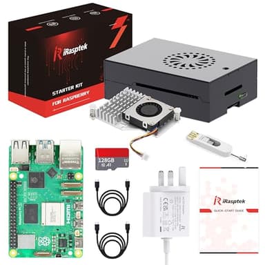 iRasptek Starter Kit for Raspberry Pi 5 RAM 8GB - 128GB Edition of OS-Bookworm Pre-Installed (Aluminum Case)
