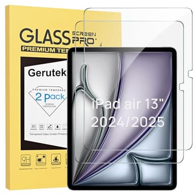 Gerutek 2-Pack Screen Protector for iPad Air 13-inch (M2)/iPad Pro 13-inch (M4) 2024 - Tempered Glass, Ultra Clear, Anti Scratch, Bubble-Free, 9H Hardness
