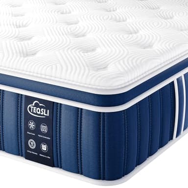 TeQsli 4FT6 Double Mattress, 10.6 Inch Memory Foam Sprung Hybrid Mattress for Pressure Relief & Edge Support, 9-Zone Support Orthopedic Matress Medium Firm with Skin-Friendly Fabric 135x190x27cm
