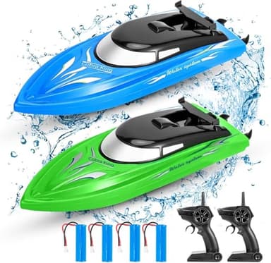 FunsLane 2PACK RC Boat,Remote Control Boats for Kids and Adults,10km/H 2.4G High Speed Remote Control Boat,Fast RC Boats for Pools and Lakes with 4 Rechargeable Battery