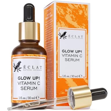 Eclat Skincare Glow Up Vitamin C Serum - Vitamin C Serum for Face with Hyaluronic Acid, Ferulic Acid & Vit E - Skin Brightening Face Care - Anti Aging, Hydrating & Dark Spot Lightening 30ml