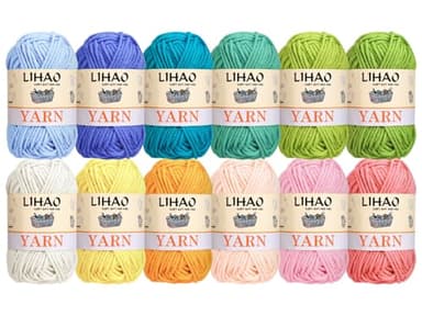 LIHAO Crochet Yarn for Crocheting, 4ply Cotton Yarns, Milk Cotton Yarn, Soft Knitting Yarn for Crafts Multicolor Yarn Skeins, for Beginners Adults Kids Crafts（12 x 15g）