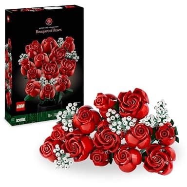 LEGO Botanicals Bouquet of Roses - Artificial Flowers Set for Adults - Gift for Mother's Day incl. 12 Faux Roses & 4 Sprigs of Baby's Breath for Home Decor - 10328