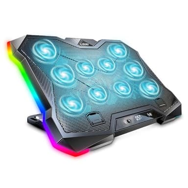 G-STORY Gaming Laptop Cooling Pad, RGB Lights Laptop Cooler with 10 Powerful Turbo Fans for 12-18 Inch Notebooks,8 Height Adjustable Stand and 1 USB Port