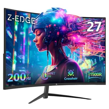 Z-Edge 27 Inch Curved Gaming Monitor 200Hz 1ms MPRT Full HD 16:9 Curved Screen 350cd/m² Brightness, Ultra-Thin Bezel, FreeSync, HDMI 2.0 & DisplayPort 1.4, Speakers - Black