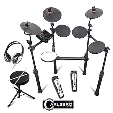 Carlsbro CSD100 R Plus Electronic Drum Kit with Stool, Headphones & 50 Lessons - Compact Electric Drum Set for Beginners, Ideal Beginner Practice Kits