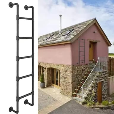 Metal Rescue Ladders 4ft 5ft 6ft 7ft 8ft - Sturdy Wall Ladders for 2-Story Homes Bunk Beds Outdoor & Terrace Use - Forged Iron Design