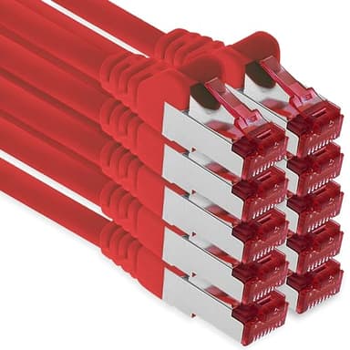 1aTTack.de - 10x 5m CAT6 patch cable S/FTP PIMF shielding CAT.6 RJ45 network cable Ethernet cable DSL LAN router switch modem patch panel - red - 10 pieces