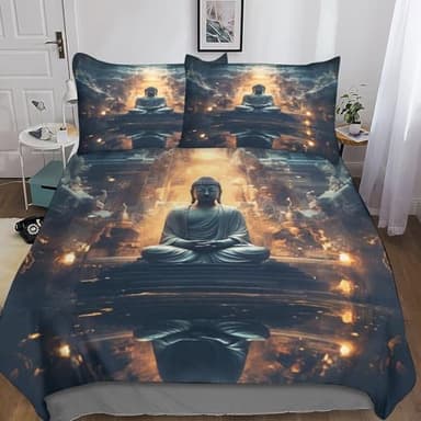 Buddha 3D Printed Duvet Cover Set 3 Pieces Soft Microfiber Buddha Statue Bedding Quilt Cover with Pillowcases And Zipper Closure Set for Girls Boys Children Comforter Cover Bedding Double（200x200cm）