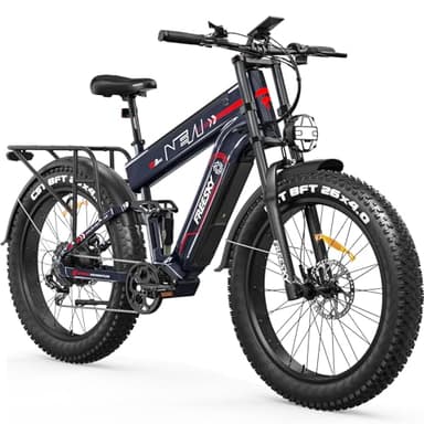 FREESKY Dual Battery Electric Bike for Adults, 48V 41AH 160 Miles Long Range Dirt E Bike, 26" Fat Tire Fast Mountain EBike, Full Suspension & Hydraulic Brakes Electric Bicycle