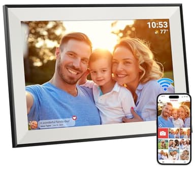Hesmor Frameo Digital Photo Frame WiFi, 10.1 Inch Digital Picture Frame 1280x800 IPS Touchscreen Auto-Rotat Electronic Photo Frame Share Photos Videos Anywhere, 32GB, Black & White