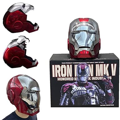 flydragon MARVEL Legend Iron Man Mk5 Electronic Helmet Jarvis 1:1 Wearable English Voice Control Electric Opening and Closing Mask with Touch Sensor Avengers Movie Role-playing Halloween Cosplay, Red