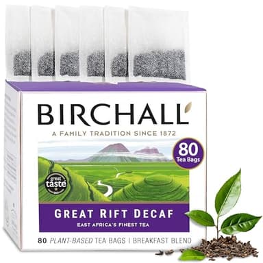 Birchall Great Rift Decaf Blend Tea Bags, English Breakfast Tea Bursting with Full Flavour, Perfect Vegan Gifts, 80 Plant-Based Everyday Tea Bags