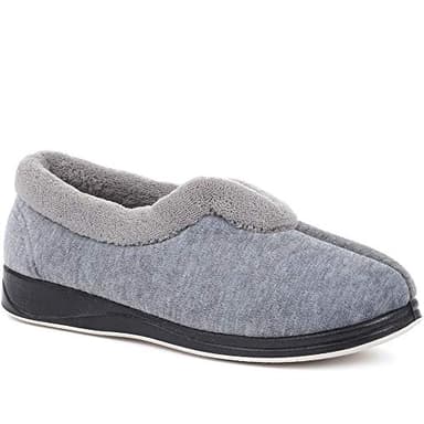 Pavers - Womens Wide Fit Cosy Antibacterial Full Slippers in Grey - Memory Foam Insole - Styled with a V-Cut at the Vamp - Finished with a Permalose Treatment - Size 6 UK Wide