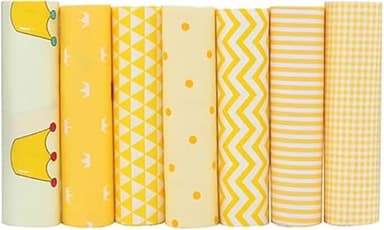CraftsFabrics 7pcs/Lot (16"x20") Printed 100% Cotton Fat Quarters Fabric Bundles for Quilting, Scrapbooking, Arts & Crafts, DIY Projects, Collage | Yellow Fabric, Quilting Fabric, Material for Sewing