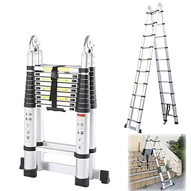 6.2M Telescopic Aluminum Ladders - Portable Folding Extension Ladder with A-Frame Steps 150kg Capacity Perfect for Home Improvement & Loft Access