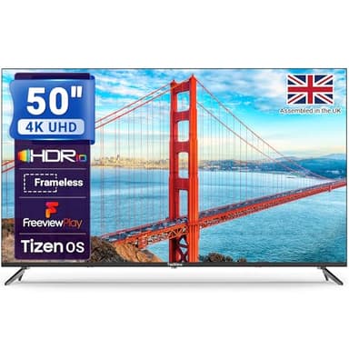 TeeView 50 inch 4K Ultra HD UHD, HDR10 Smart TV Tizen OS with Freeview Play, BBC iPlayer, Netflix, Disney+, Prime Video, Gaming Hub Dolby Audio, Made in the UK