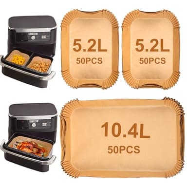 YQL 150PCS Air Fryer Liners for Ninja Foodi FlexDrawer AF500UK 10.4L/ AF500UKCP, Disposable Parchment Paper for COSORI Dual Blaze 10L/ Instant Versazone Dual 8.5L/ Duronic 10L, Air Fryer Accessories