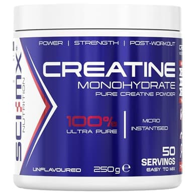 SCI-MX Creatine Monohydrate Powder • 250g • 100% Ultra Pure Micro-Instantised Creatine • Easy to Dissolve & Unflavoured • Supplement for Strength, Power & Performance • Vegan • for Men & Women