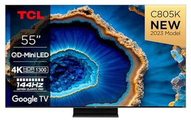 55" QLED Mini LED C805 4K Ultra HD Android Smart HDR TV (Dolby Atmos, Dolby Vision, HDR10+, Bluetooth, 144Hz Motion Clarity Pro, Chromecast Built-In, 240Hz Game Accelerator)