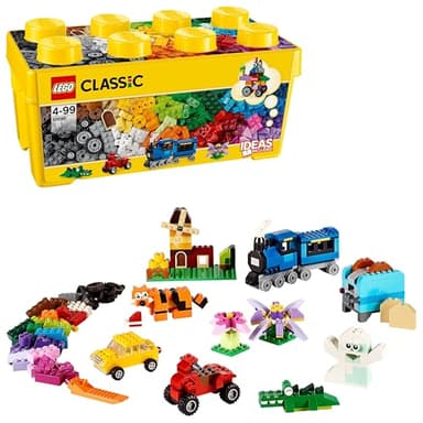 LEGO 10696 Classic Medium Creative Brick Box, Easy Toy Storage, Colourful Bricks Building Set, Toys for Kids, Boys & Girls Aged 4 Plus Years Old with Wheels, Windows, Eyes and a Green Base Plate
