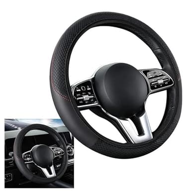 Albedel Car Steering Wheel Cover Soft Microfiber Leather Steering Wheel Cover, 37-38cm /14.5-15inch Breathable Anti-slip Protector for Auto/Truck/Van Black