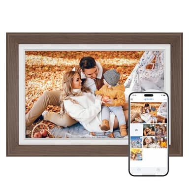 Dragon Touch Digital Picture Frame WiFi 10 inch IPS Touch Screen Digital Photo Frame Display, 32GB Storage, Auto-Rotate, Share Photos via App, Email, Cloud, Classic 10 Brown