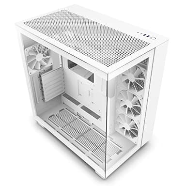 NZXT H9 Flow Dual-Chamber ATX Mid-Tower PC Gaming Case CM-H91FW-01 - High-Airflow Perforated Top Panel Tempered Glass Front & Side Panels 360mm Radiator Support Cable Management White