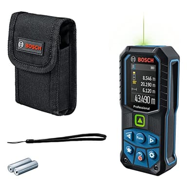 Bosch Professional Laser Measure GLM 50-23 G (green laser, tilt sensor, range: up to 50m, robust, IP65, ± 1.5 mm*, 2x AA batteries, hand strap, pouch) - Amazon Exclusive