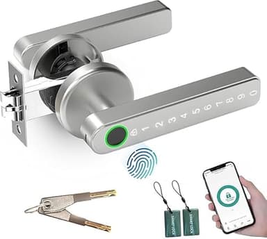 AILRINNI Smart Door Lock - 5 in 1 Fingerprint Door Lock,Zinc Alloy, with APP/IC Card/Passcode/Key/Fingerprint Biometrics, Single Side Smart Door Handle for Home, Bedroom, Hotel(APP Smart Management)