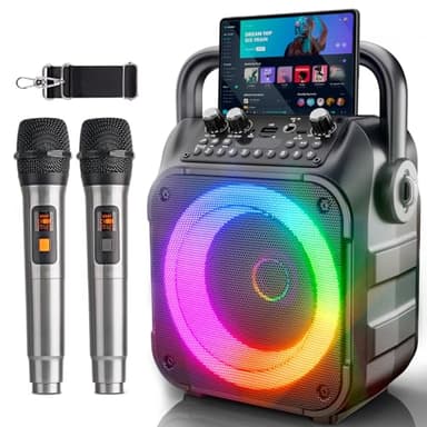 [Newest] Karaoke Machine with 2 Wireless Microphones: Karaoke Speaker Microphones for Adults Kids - Portable Bluetooth Speaker for TV Phone Tablet - Karaoke Gift for Party Outdoor PA Power-Amplifiers