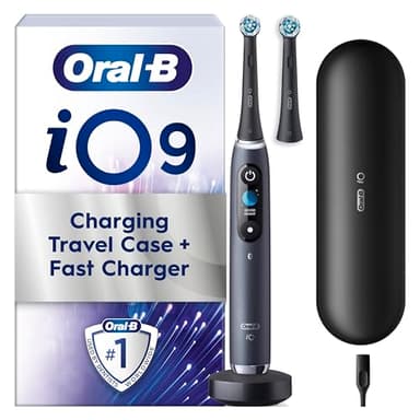 Oral-B iO 9 Electric Toothbrush, 2 Toothbrush Heads, 1 Fast Charging Travel Case, Oral B Special Edition Black, Designed by Braun