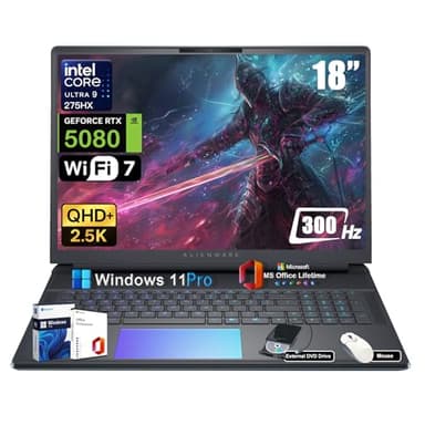 Alienware 18 Area-51 Gaming Laptop - Intel Ultra 9 275HX (24-Core, Up to 5.4GHz), RTX 5080 GDDR7, 16" 2.5K QHD+ 300Hz, 64GB DDR5, 4TB SSD, Backlit KB, w/DVD Drive, Win 11 Pro, Office Lifetime