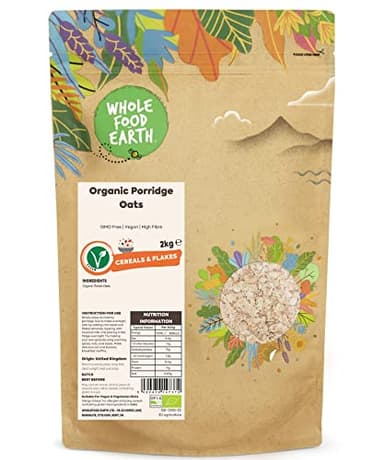 Wholefood Earth Organic Porridge Oats – 2 kg | GMO Free | Vegan | High Fibre | Certified Organic