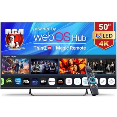 RCA Web OS TV 50-inch QLED 4K UHD Smart TV, MEMC HDR10 ThinQ AI, Voice Magic Remote Dolby Audio