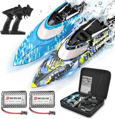 BEZGAR Remote Control Boat, 2 Packs 12 inch RC Boat Fast Speed 30KPH with Portable Suitcase for Lakes & Pools & Salt Water, Summer Toys for Adults, for Kids Boys Age 6 7 8-12 Years Old