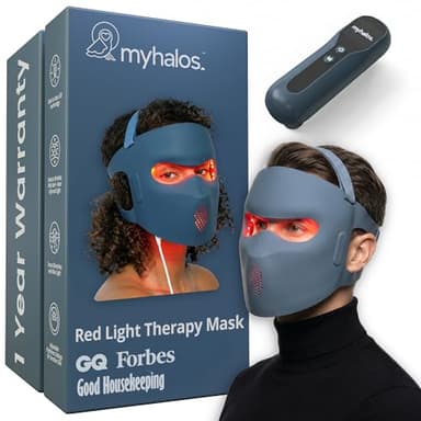 MyHalos® Red Light Therapy Face Mask - Medical-Grade LED Light Therapy Device with Nir-Infrared (1072 nm), Red (633 nm) & Blue (460 nm) Light - Anti-Aging Skin Treatment for Wrinkles & Fine Lines