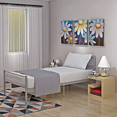Panana 3Ft Single Bed Frame Solid Metal Bed Frame Modern Style with Headboard & Footboard (Silver)