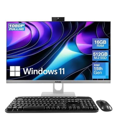 23.8" Full HD All in One PC Desktop Computer (Dec 2025 Release) - 16GB RAM, 512GB SSD, Windows 11, Intel 15th Gen Quad-Core CPU, HDMI, USB 3.0 - AIO PC with Wireless Keyboard, Mouse, 3MP Web Camera