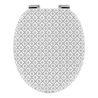 WOLTU Toilet Seat with Soft-Close Mechanism, Wood, Toilet Seat, O-Shape with Hinges, Quick Release Function for Easy Cleaning, Tile Pattern Motif