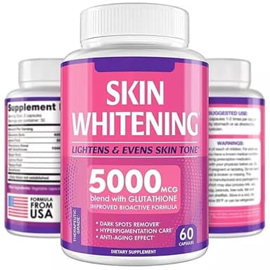Glutathione Capsules Skin Whitening, Hyperpigmentation Skin Brightening, Glutathione, 5000mg - 60 Count