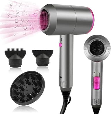 HappyGoo Hair Dryer Professional Ionic Hairdryer with 2 Speed 3 Heat Setting, Cool Shot Button, 1 Diffuser & 2 Concentrator, Hairdryers for Women & Man