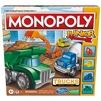 Monopoly Junior Trucks Edition Board Game for Kids Ages 5+, 2-4 Player Kids Games (Amazon Exclusive)