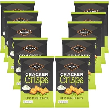 Biscuits & Crackers Bundle Pack with Jacob's Cracker Crisps Sour Cream & Chive Snacks Sharing Bag 150g - 10 Pack | Sour Cream & Chive Flavour Crisp Snack Biscuits.